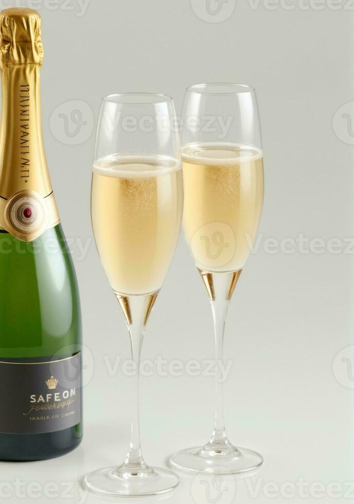 AI generated Glasses With Champagne Isolated On A White Background. AI Generated photo