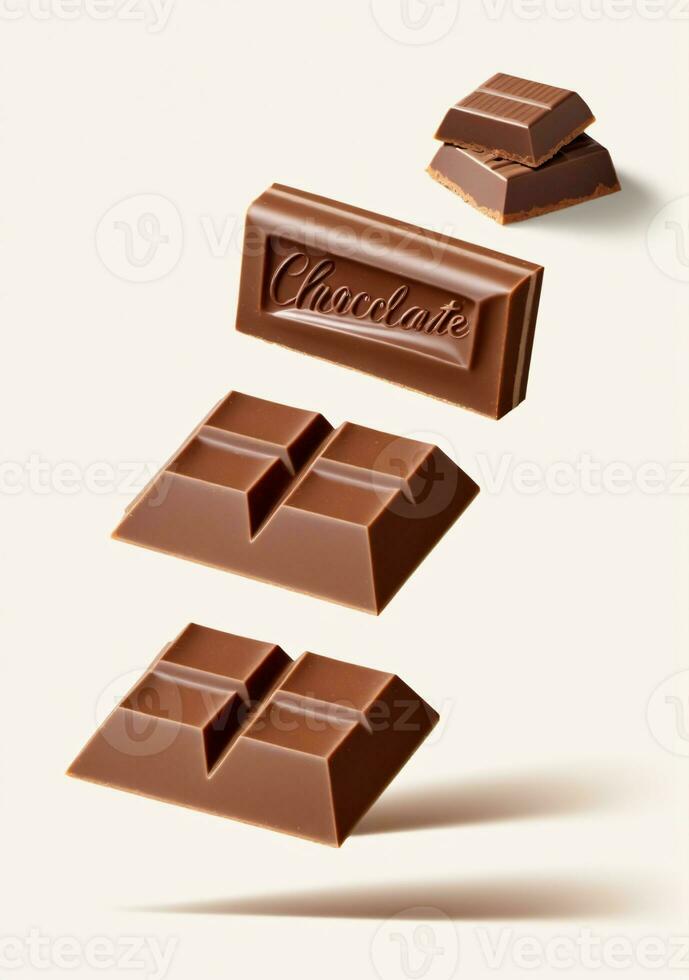 AI generated Chocolate Pieces Isolated On A White Background. AI Generated photo