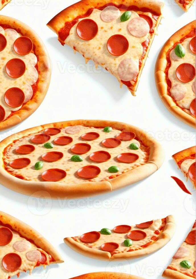 AI generated Pizza Pepperoni Isolated On A White Background. AI Generated photo