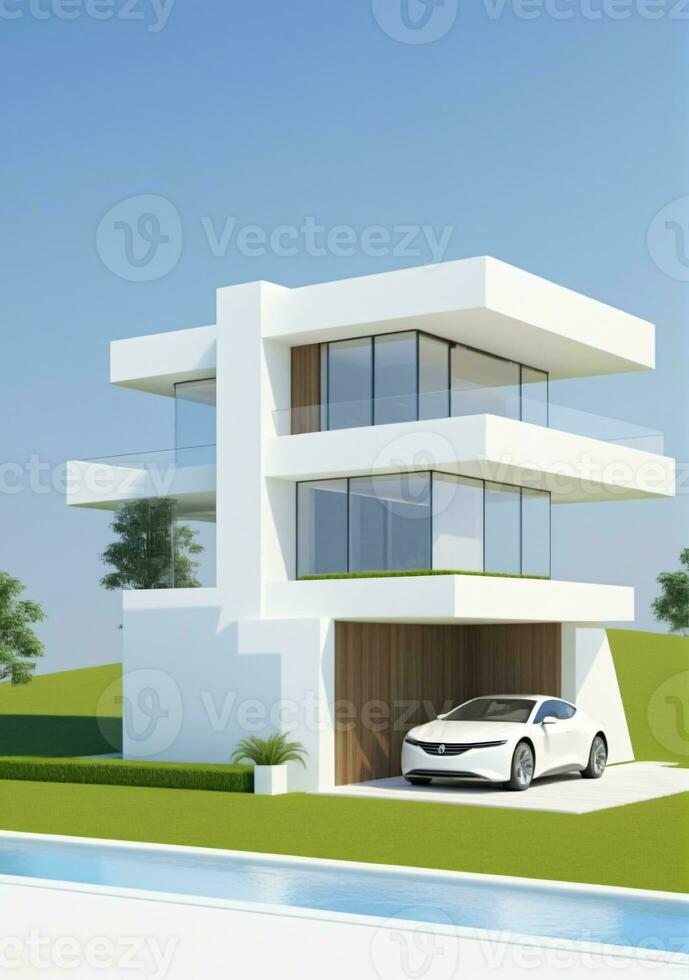 AI generated UltraModern House Concept Isolated On A White Background. AI Generated photo