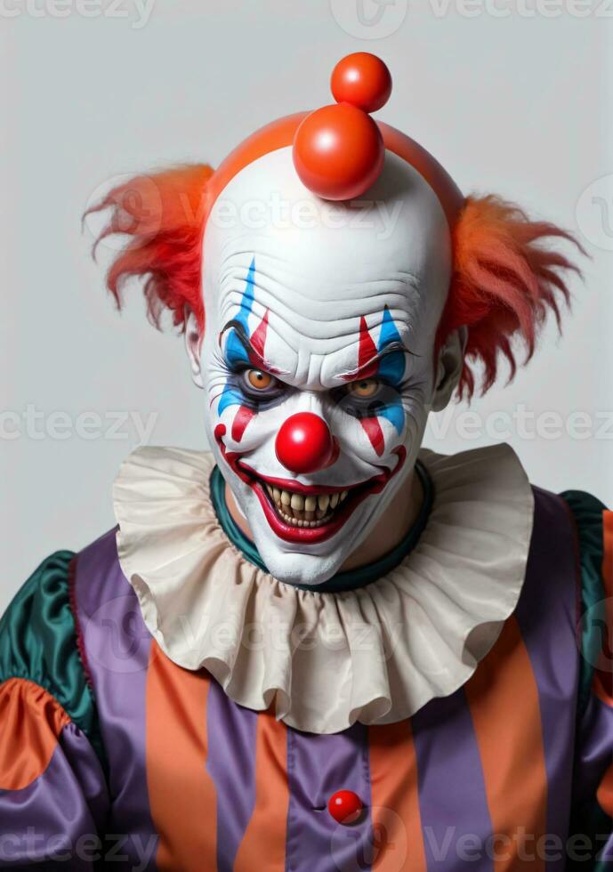 Scary Clown Isolated On A White Background. AI Generated photo