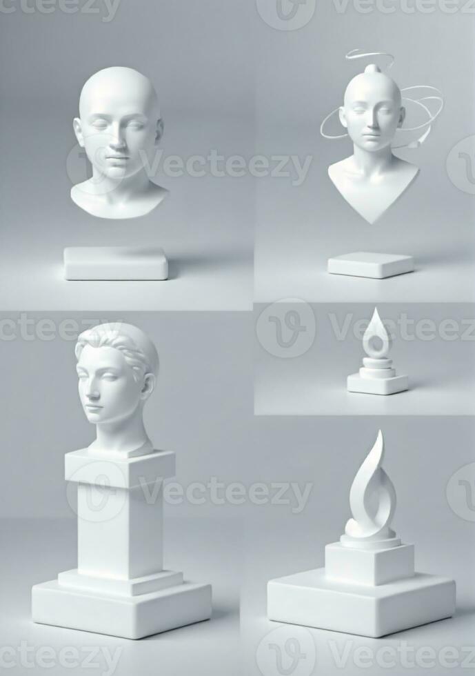 Set Of Sculptures Isolated On A White Background. AI Generated photo