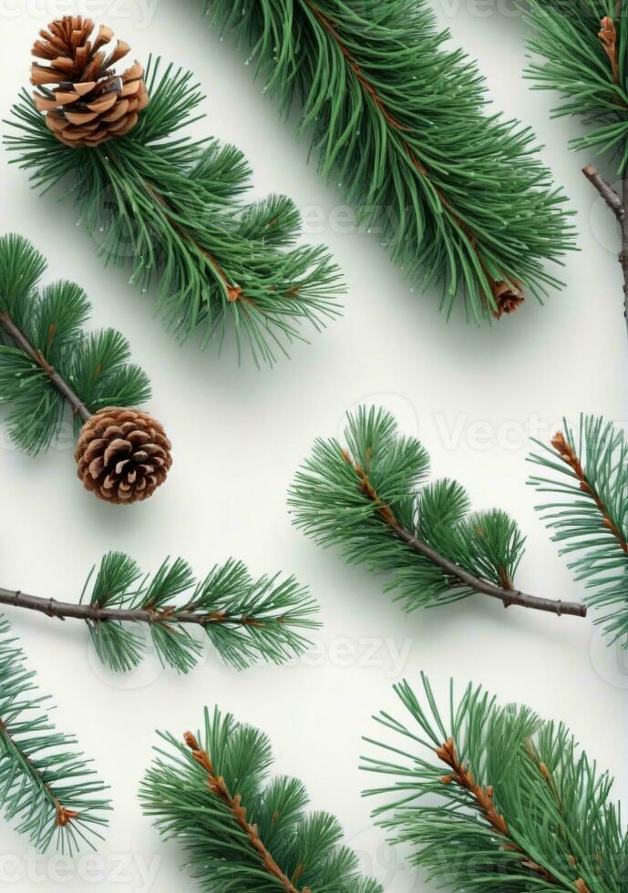 Collection Of Pine Branches Isolated On A White Background. AI Generated photo