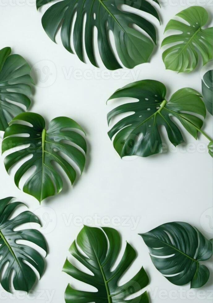 Set Of Monstera Leaves Isolated On A White Background. AI Generated photo