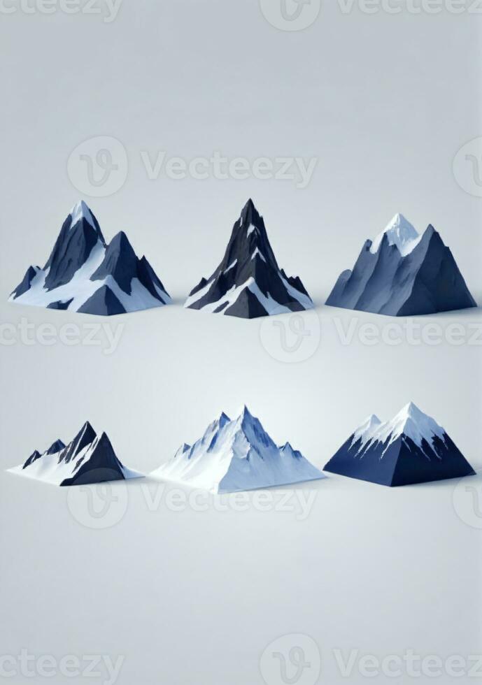 conjunto de montañas aislado en un blanco antecedentes. ai generado foto