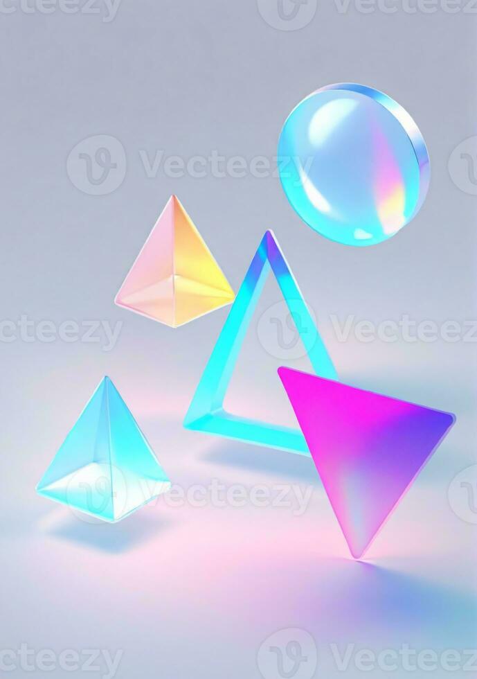 Holographic Shapes Isolated On A White Background. AI Generated photo