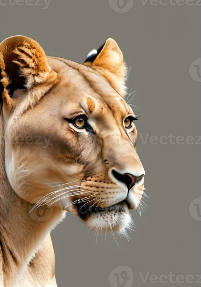 African Lioness Isolated On A White Background. AI Generated photo