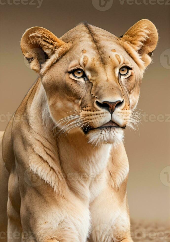 African Lioness Isolated On A White Background. AI Generated photo