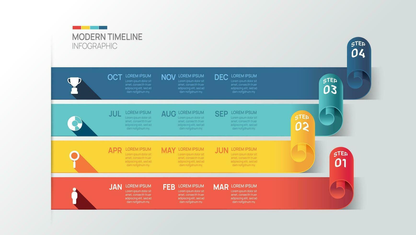 Business step timeline infographic paper roll template. Modern milestone element timeline diagram calendar and 4 quarter, vector infographics.