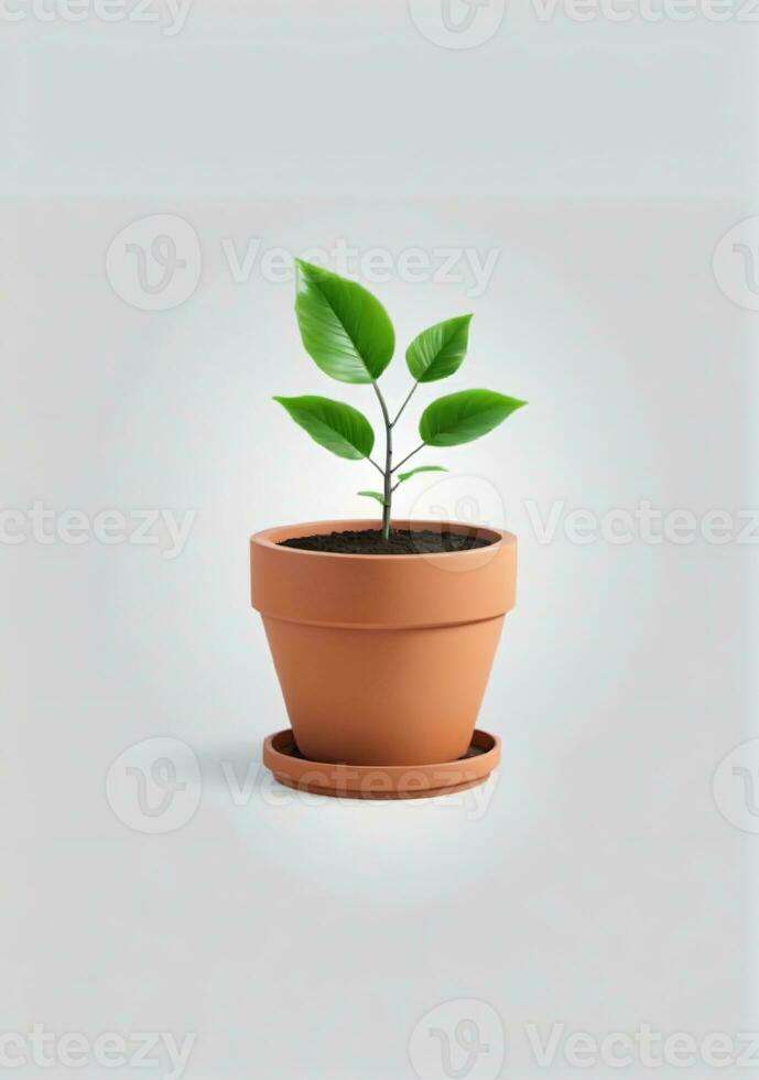 Plant In Pot Isolated On A White Background. AI Generated photo
