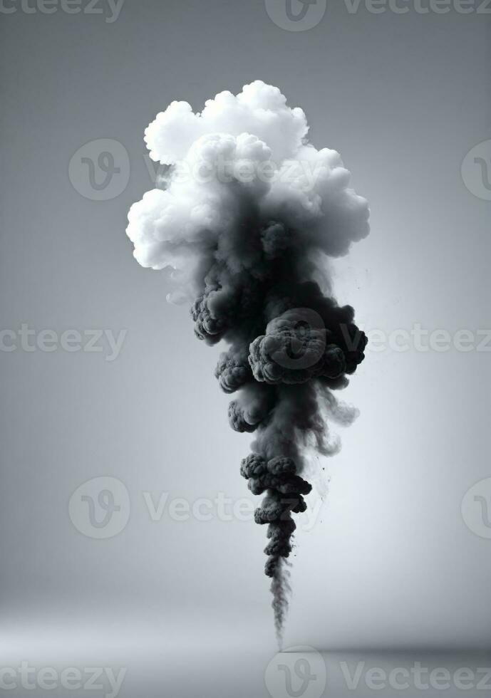 Black Smoke Explosion Isolated On A White Background. AI Generated photo