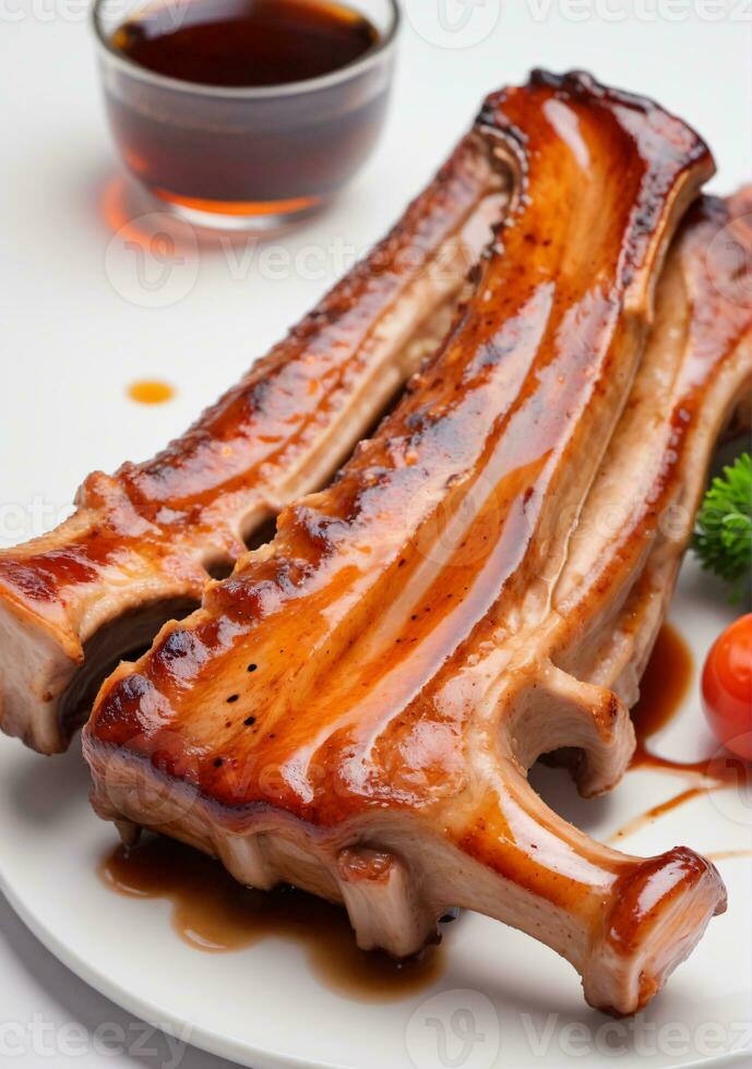 Grilled Pork Ribs Isolated On A White Background. AI Generated photo