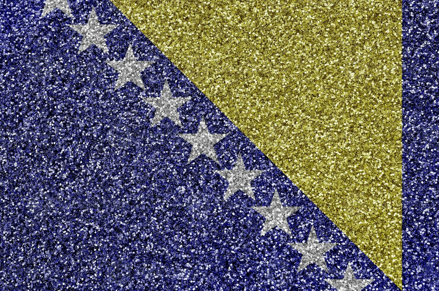 Bosnia and Herzegovina flag depicted on many small shiny sequins. Colorful festival background for party photo