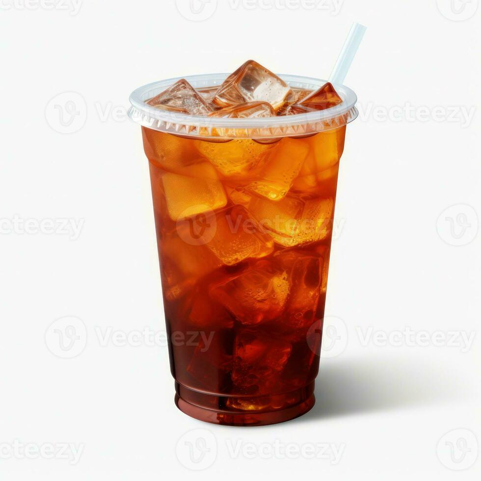 Iced Lemon Tea with lemon slice in glass. White Background isolated. Generative ai photo
