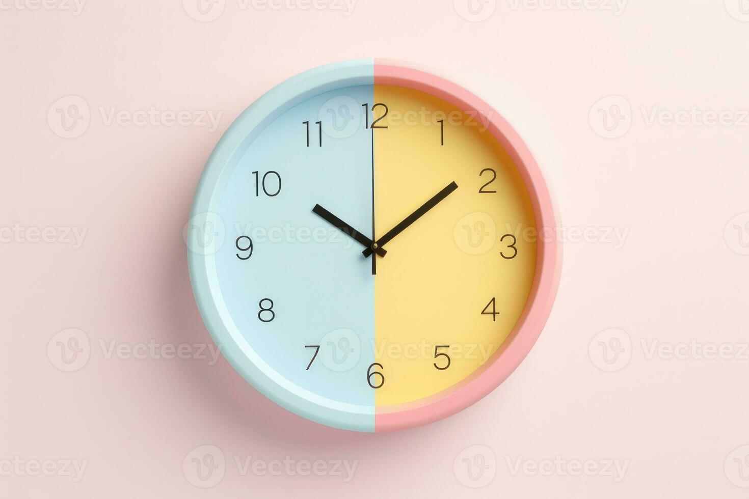 Concept of time Analog clock on pastel simple modern style background for banners, flyers, posters or websites. Generative Ai photo