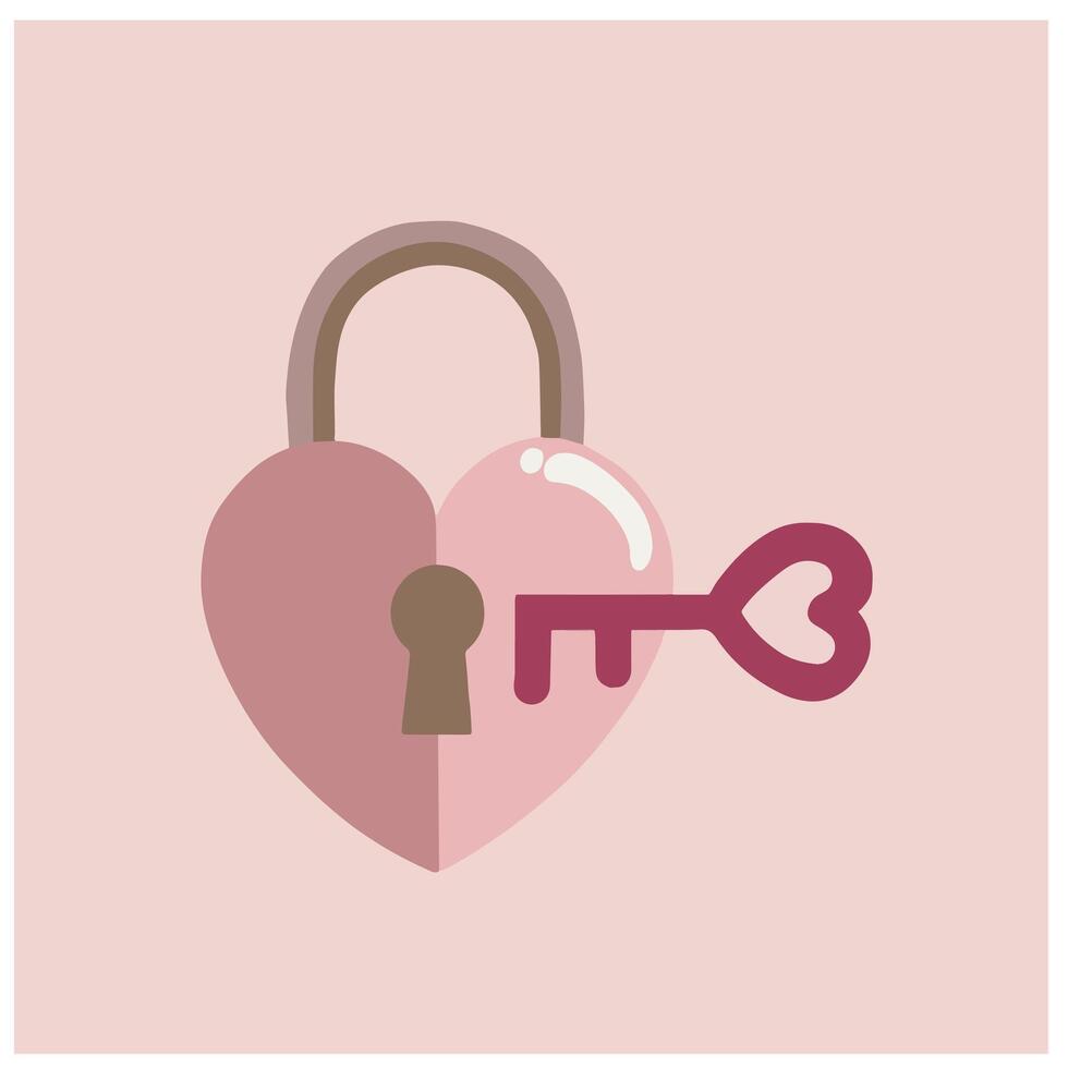 Illustration of heart pink love padlock with cute key valentine day vector