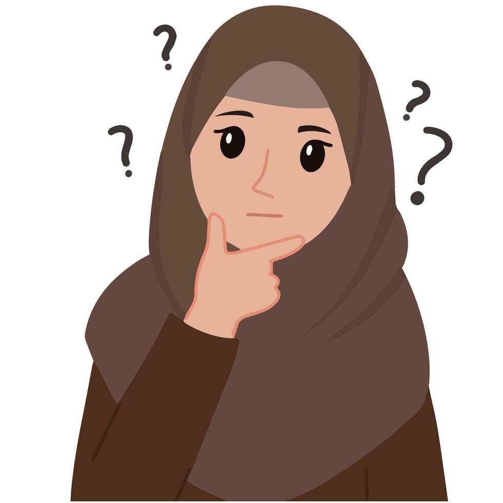 Vector of girl with hijab thinking face illustration