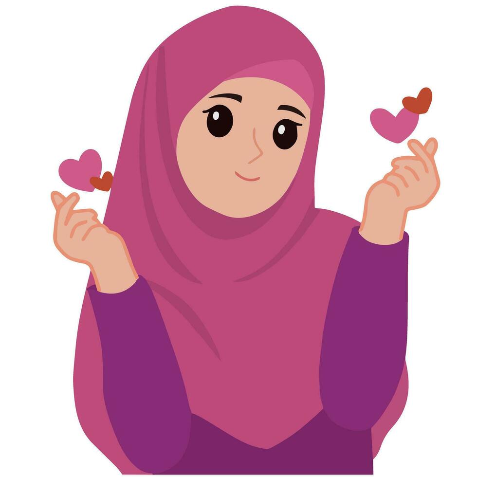 Illustration hijab girl showing love gesture vector