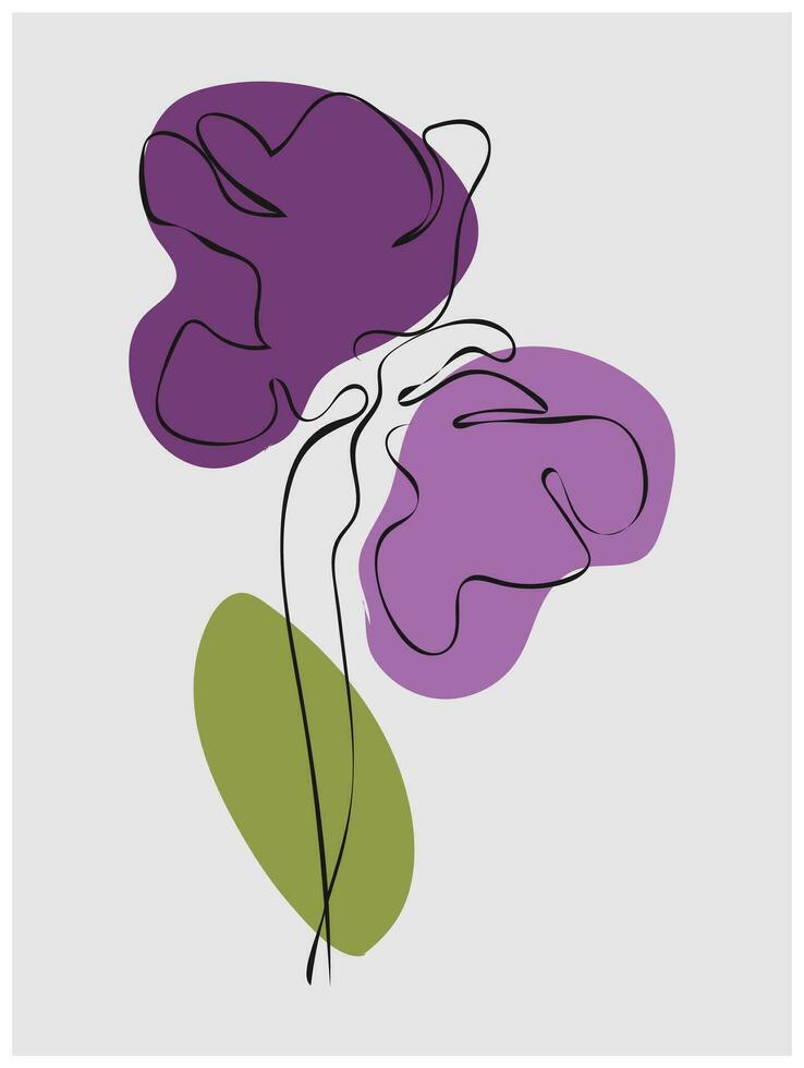 línea Arte dibujo de hojas flor con resumen formas resumen planta Arte diseño para imprimir, cubrir, fondo de pantalla, mínimo pared Arte. vector ilustración.