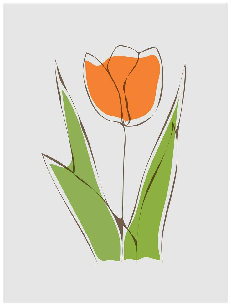 Line art drawing of leaves flower with abstract shapes. Abstract Plant Art design for print, cover, wallpaper, minimal wall art. Vector illustration.