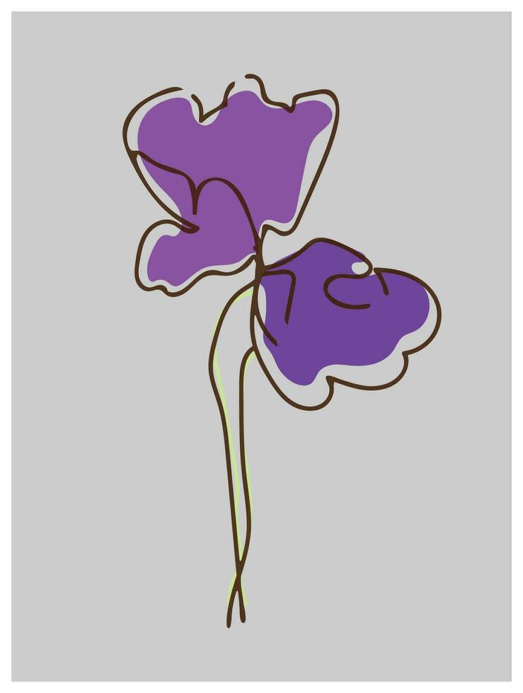 Line art drawing of leaves flower with abstract shapes. Abstract Plant Art design for print, cover, wallpaper, minimal wall art. Vector illustration.