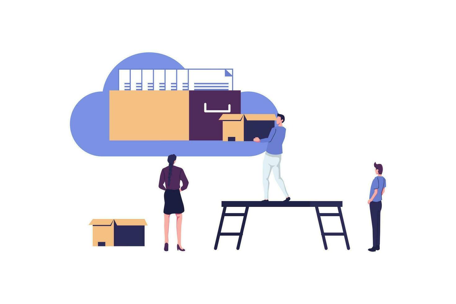 cloud storage, data processing, message sending, illustration for web design marketing and printed materials vector