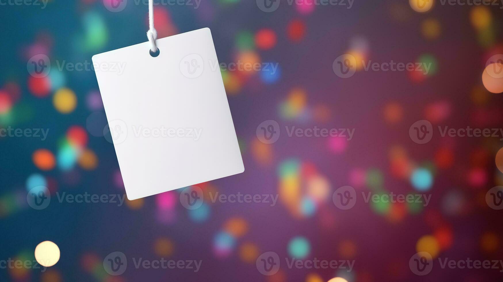 AI generated White sign hangs from a rope, surrounded by a flurry of confetti. The sign is blank, ready for your message. The confetti adds a festive touch, perfect for any celebration. photo