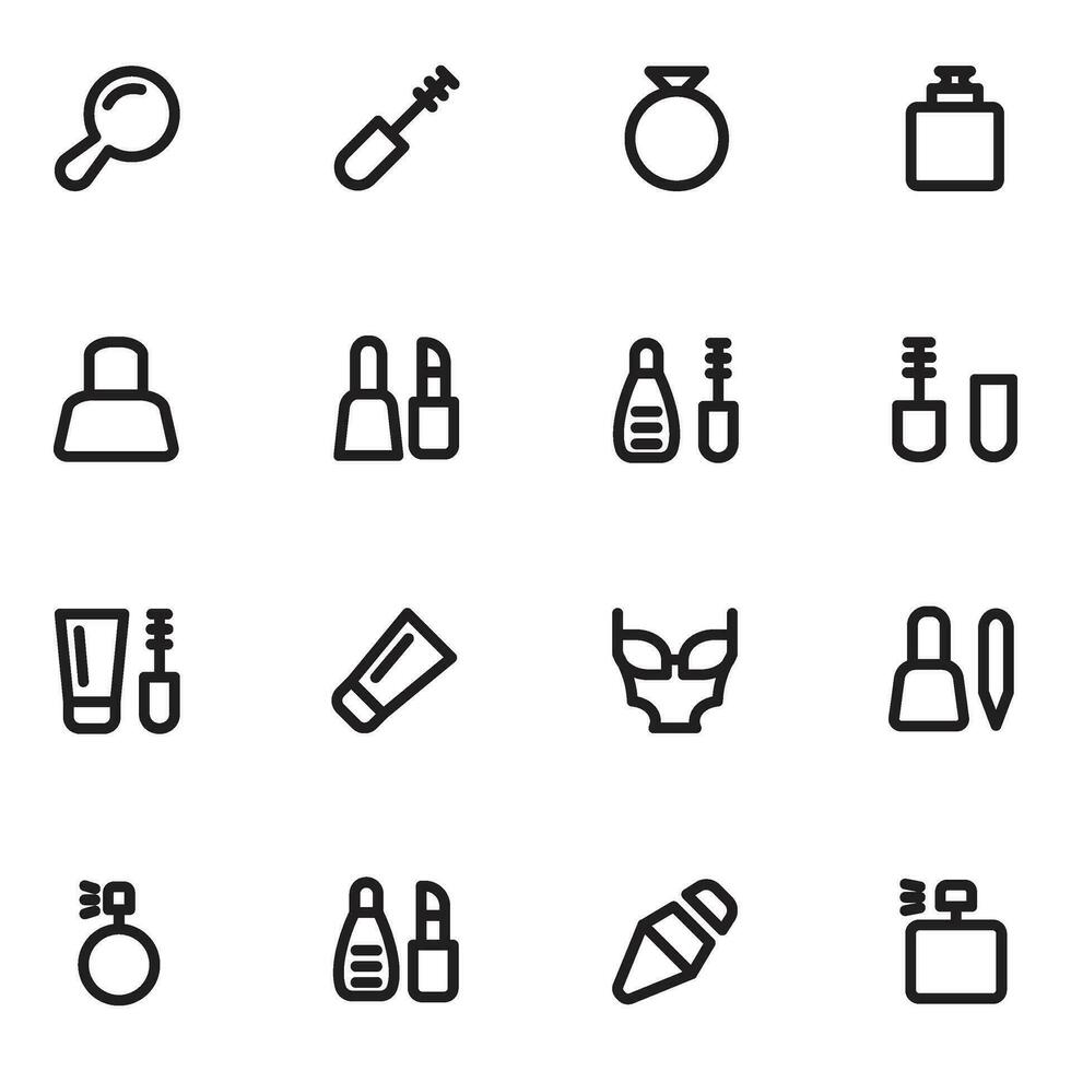Pack of Makeup and Self Grooming Accessories Line Icons vector