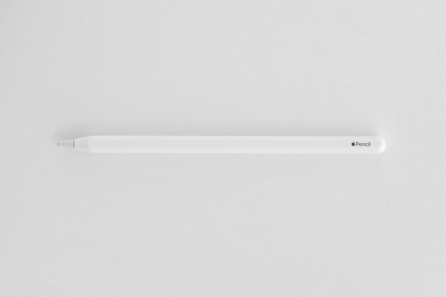 KYIV, UKRAINE - 4 MAY, 2023 New Apple pencil generation 2. Features a flat edge that attaches magnetically for automatic charging and pairing photo