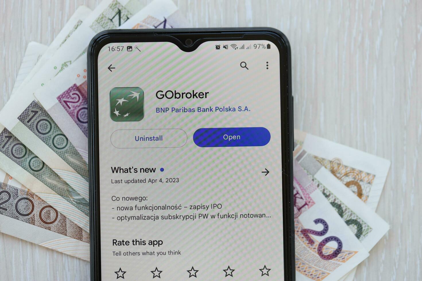 TERNOPIL, UKRAINE - AUGUST 3, 2023 BNP Paribas application on screen on modern smartphone. Official app of famous polish bank photo
