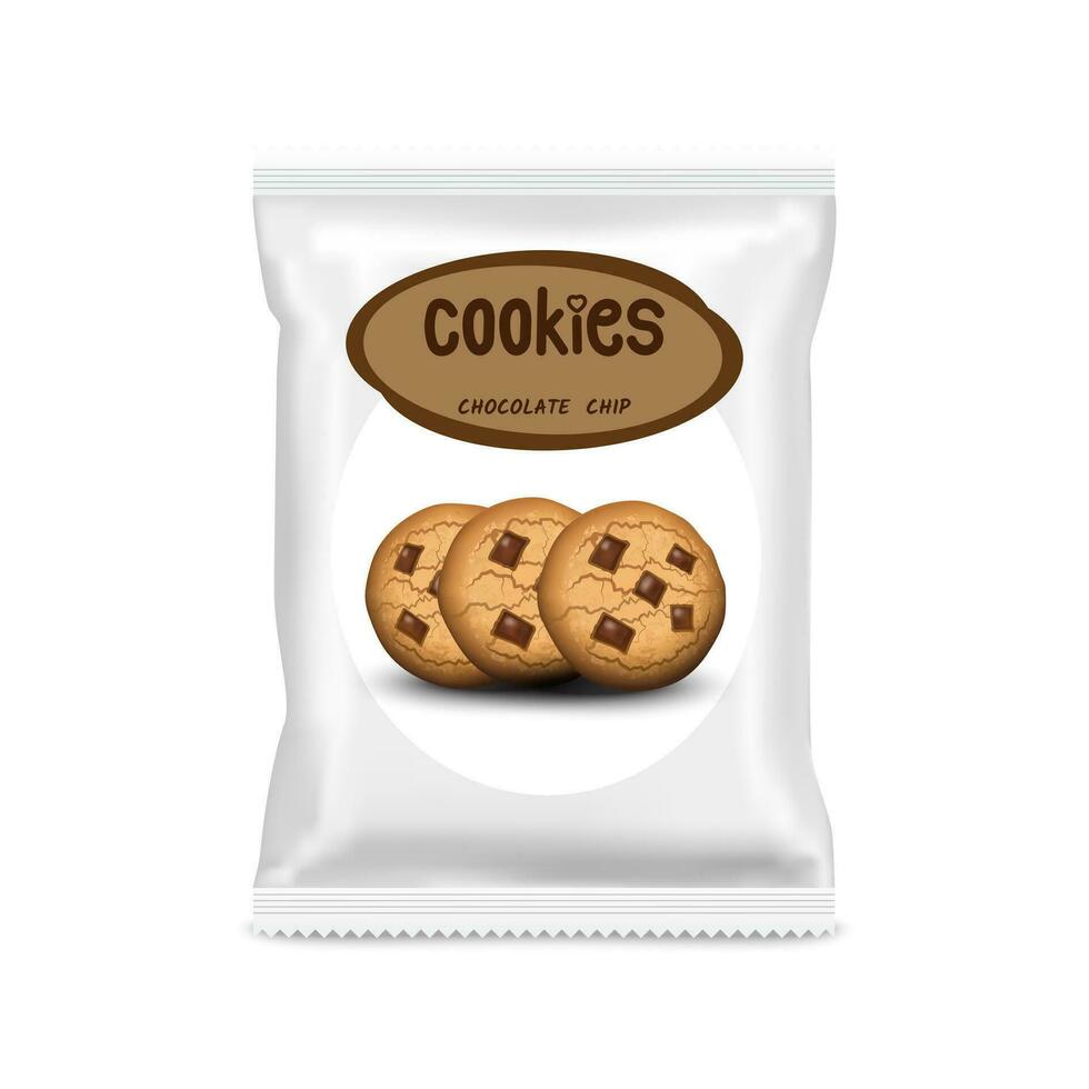 Design packaging template for chocolate chip cookies snack. Vector illustration EPS 10.