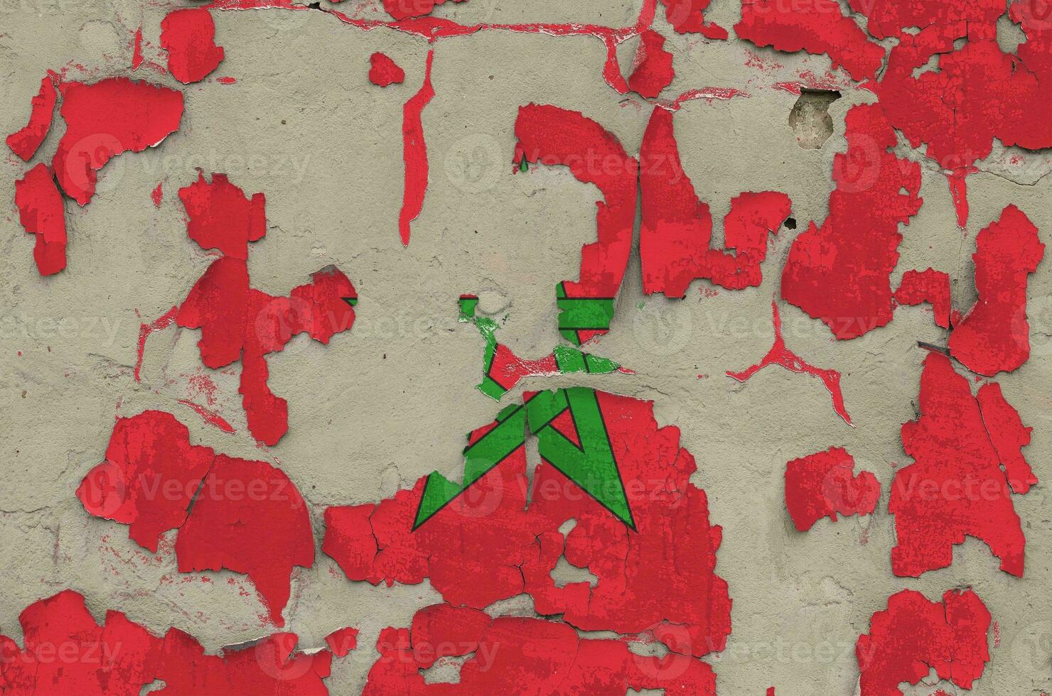 Morocco flag depicted in paint colors on old obsolete messy concrete wall closeup. Textured banner on rough background photo