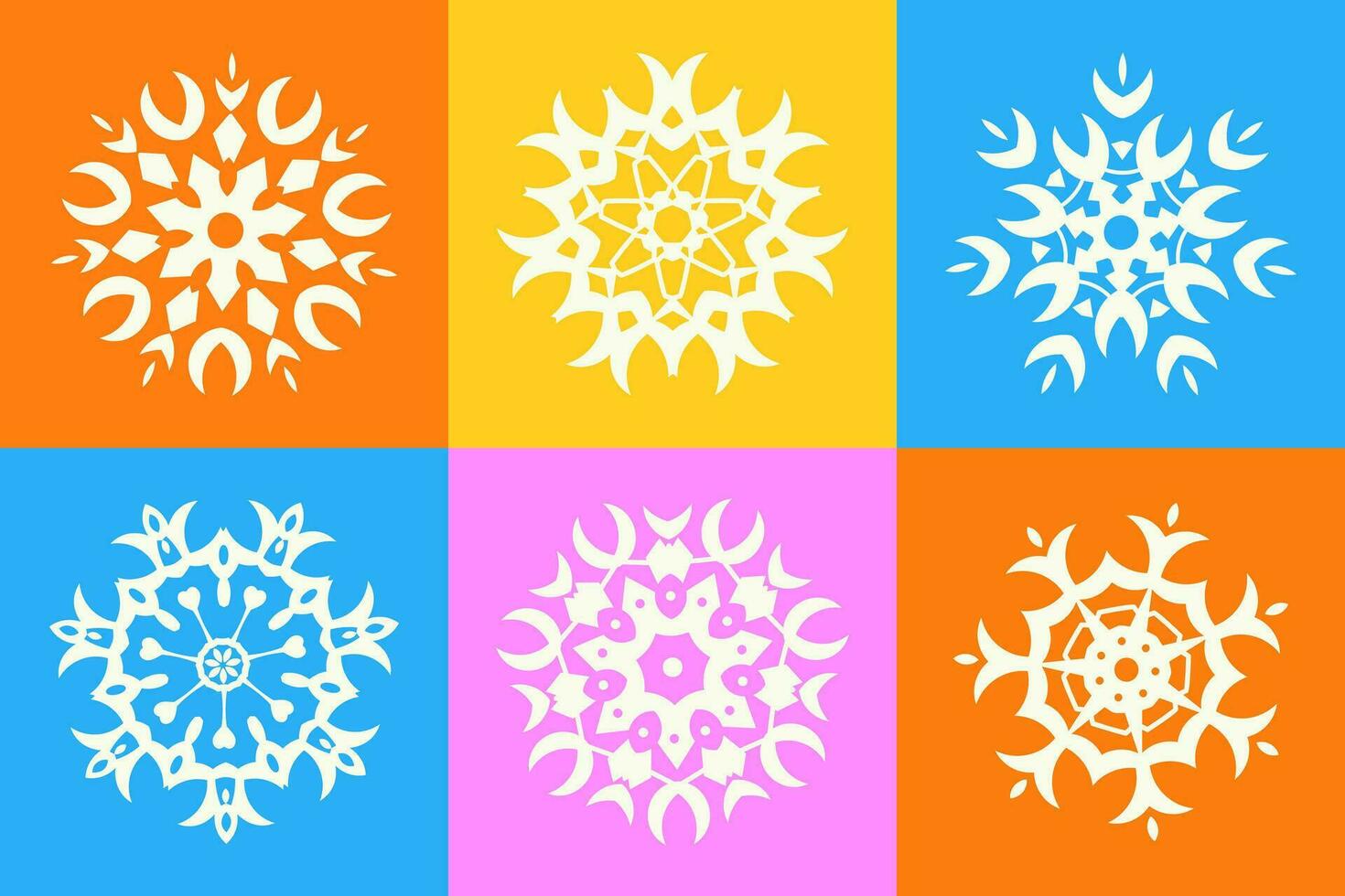 Geometric pattern of snowflakes. Interesting geometric elements. Christmas tree toys on white background. Christmas winter holiday background. Flat vector illustration.