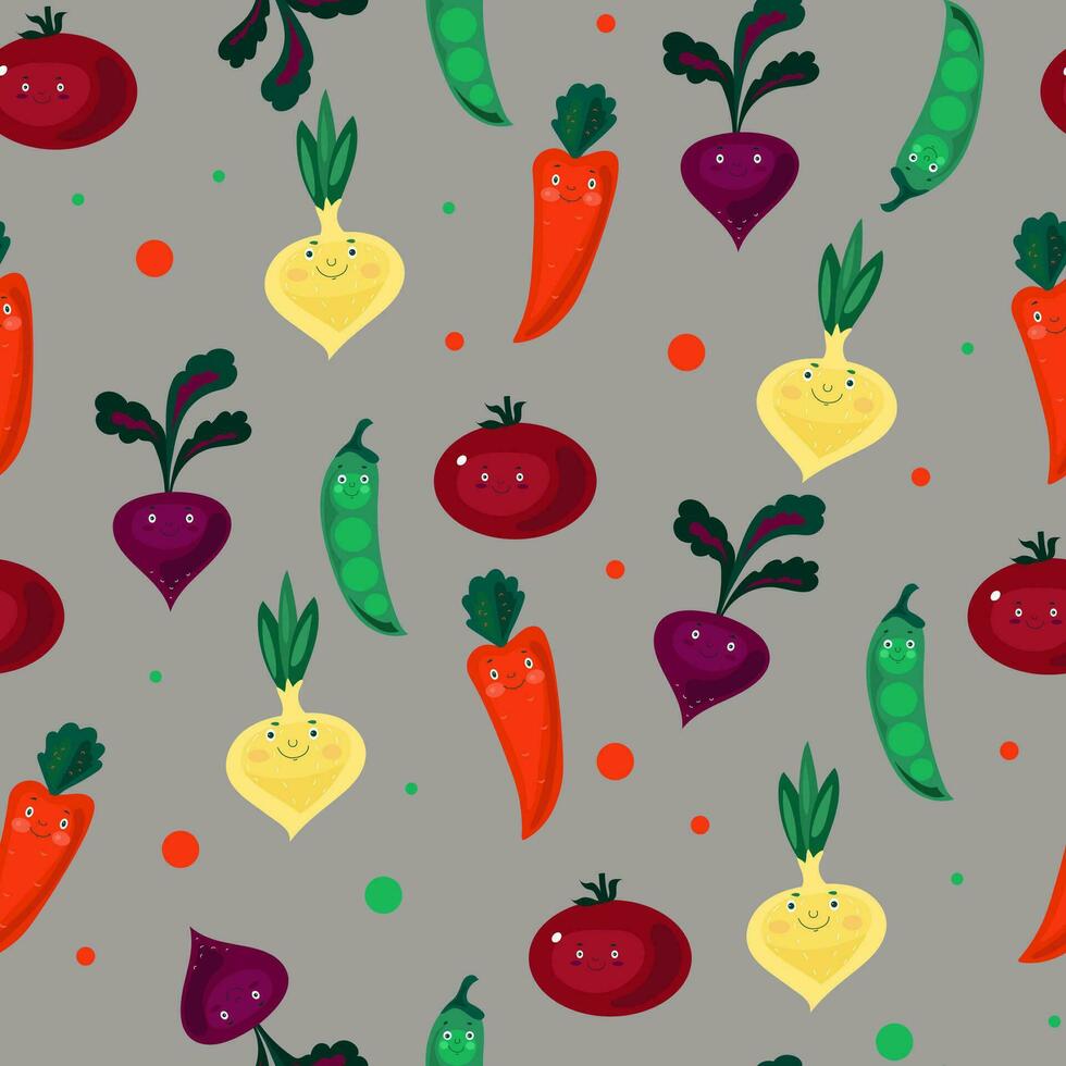 Seamless pattern. Vector Cartoon vegetables eating for child