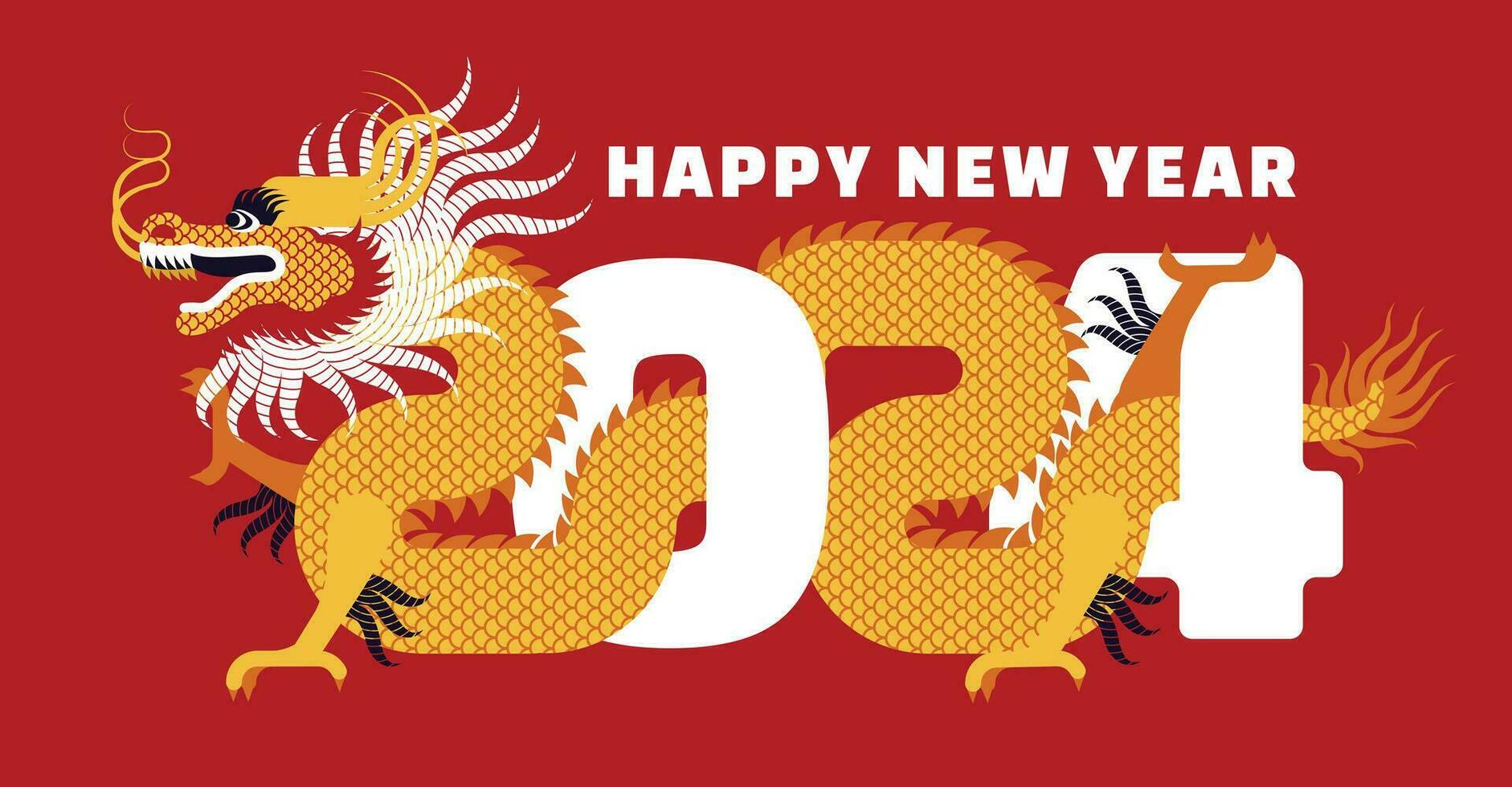 Chinese New Year 2024. Dragon. Monthly calendar. Red traditional postcard. Vector flat illustration