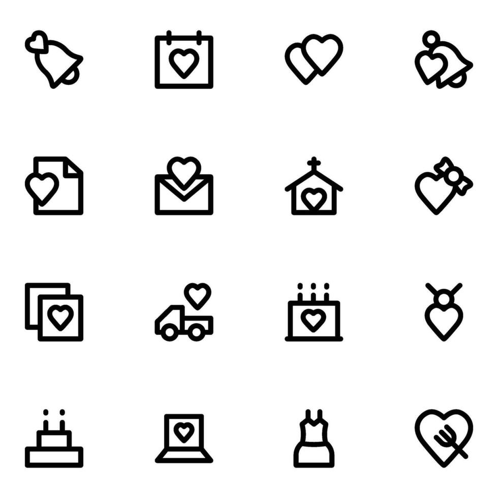 Set of Love and Romance Bold Line Icons vector