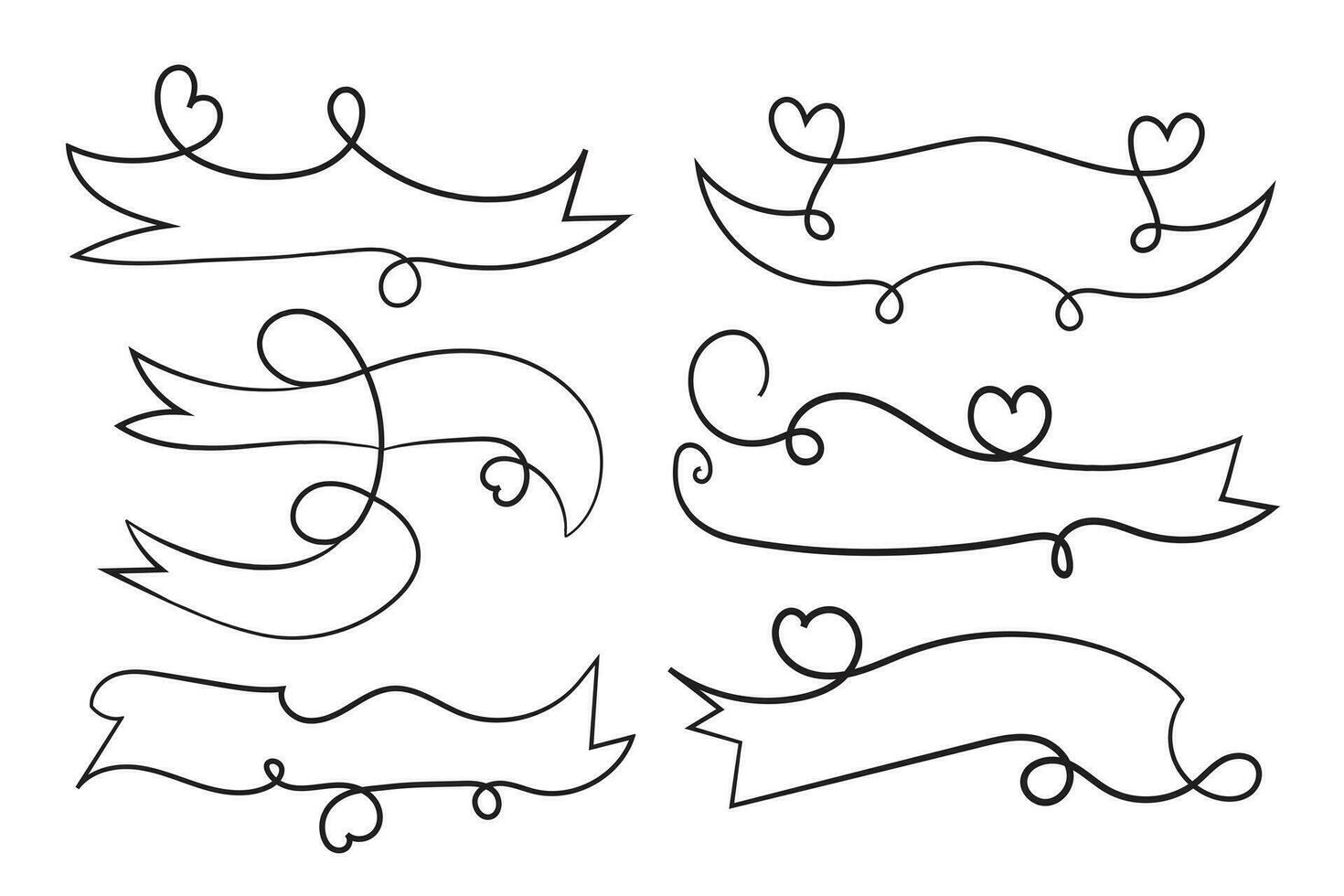 valentines day curly hearts style calligraphy outline ribbon, Hand drawing Calligraphic heart ribbon vector banner, Decorative hearts romantic love text banner, heart scroll Line outline ribbon