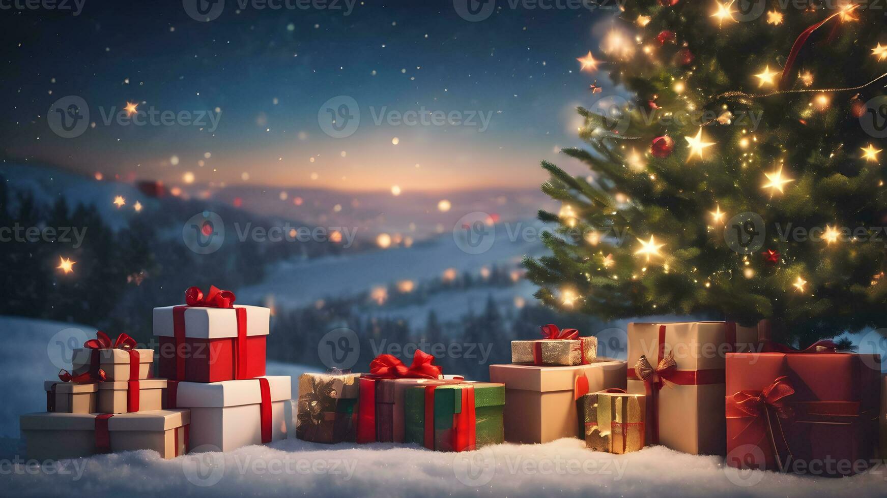 AI generated Christmas Gifts and box photo