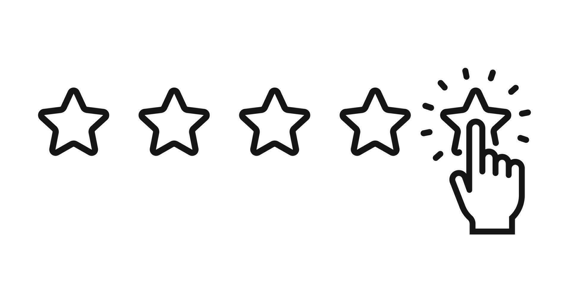 Hand five stars rating line symbol. Feedback five stars. Human hands put rating 5 star. Classification and user feedback concept. Five stars quality rating icon vector