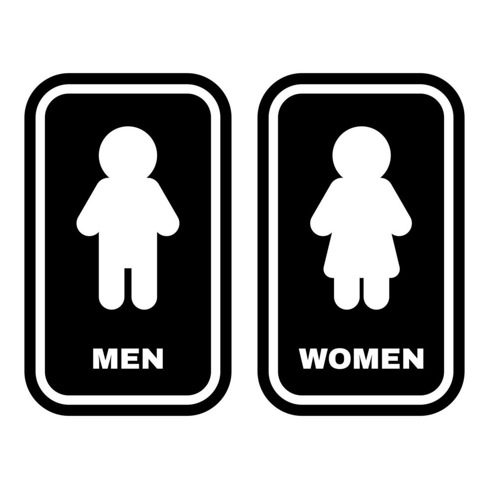 men and women toilet sign logo icon with text. black and white. isolated on white background. flat vector icon.