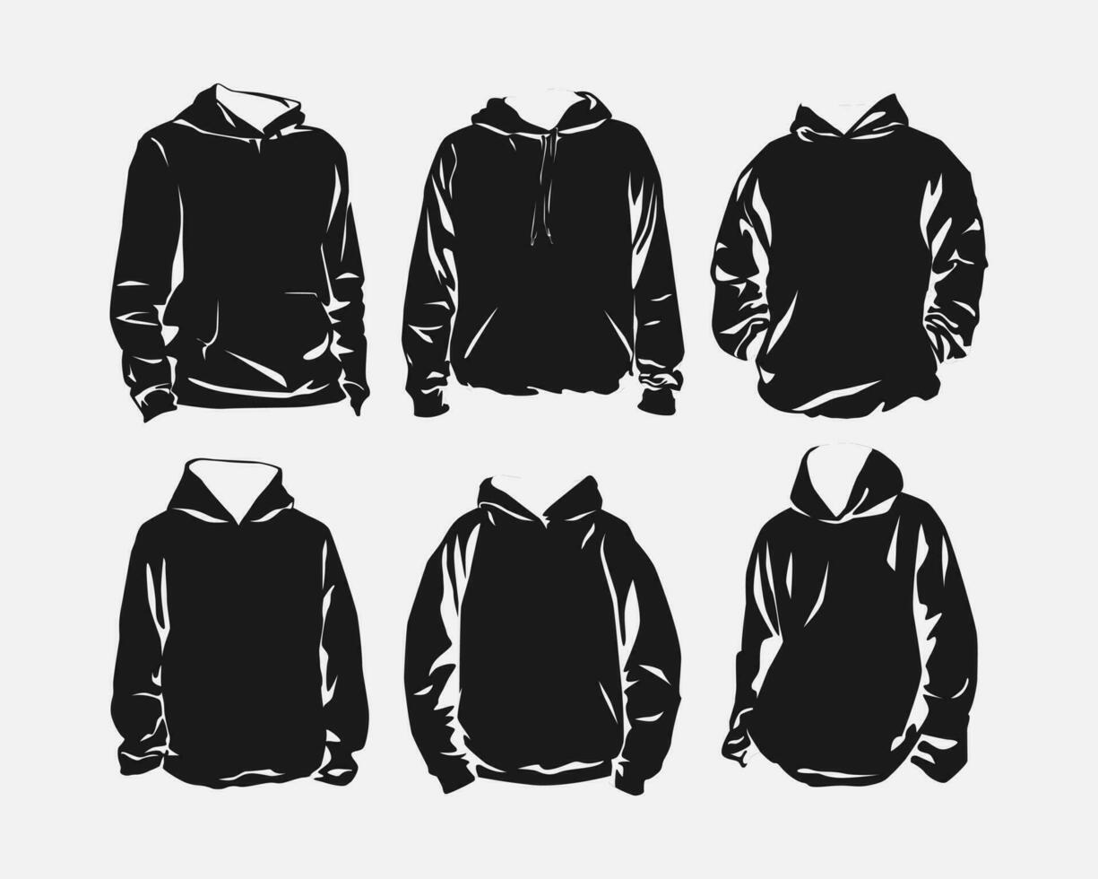 set of hoodie silhouettes. front look. flat vector illustration.