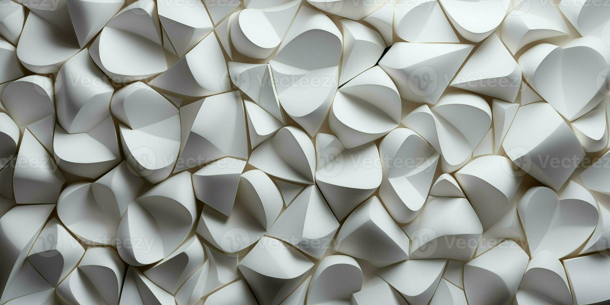 AI generated White Geometric Hearts 3D Tile Texture Wall Background Illustration Banner Panorama. Created with the help of artificial intilect photo