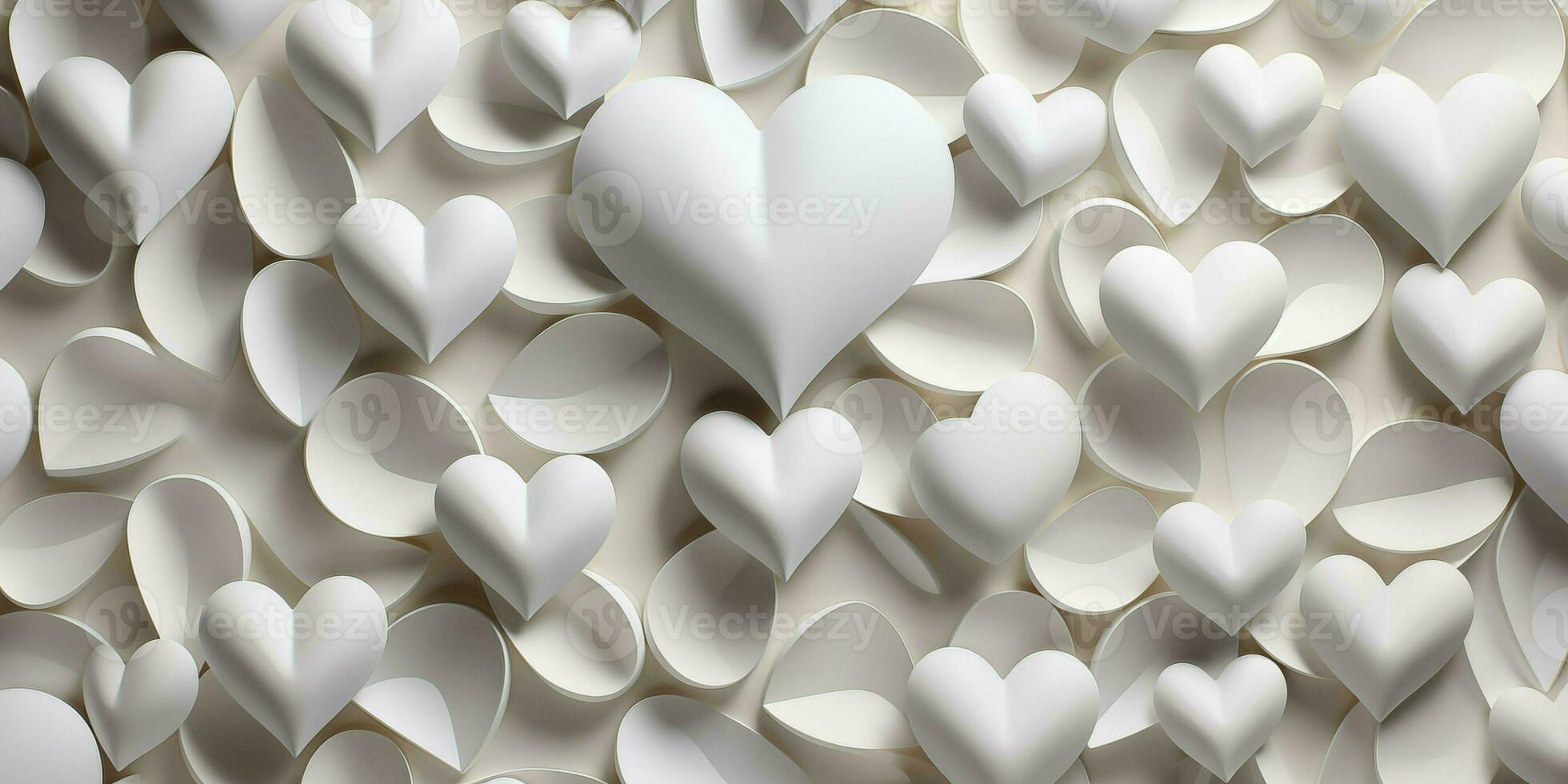 AI generated White Geometric Hearts 3D Tile Texture Wall Background Illustration Banner Panorama. Created with the help of artificial intilect photo