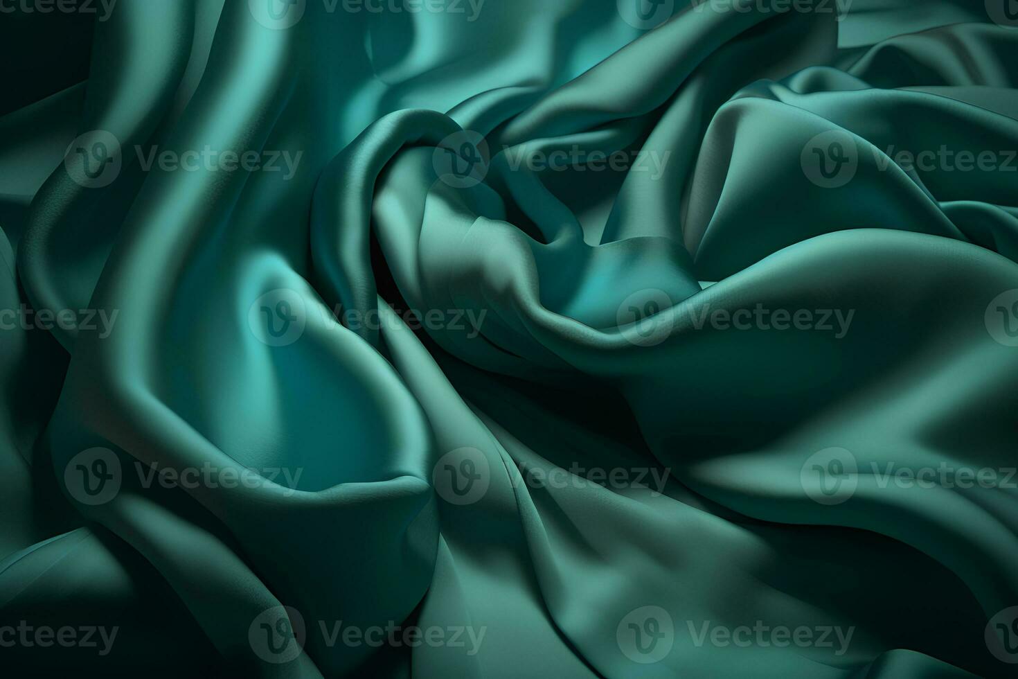 AI generated Draped turquoise silk fabric with texture. Photorealistic illustration. AI generated illustration. photo