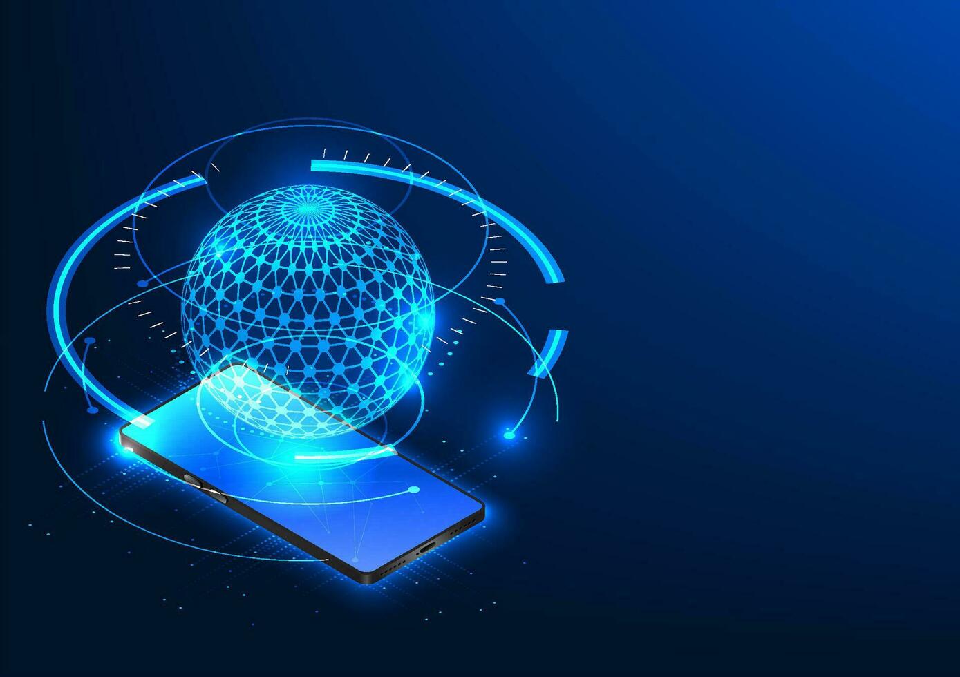 Smartphone technology A mobile phone showing a picture of the system's processor. Shows a phone that uses artificial intelligence to learn to respond to users. Vector illustration