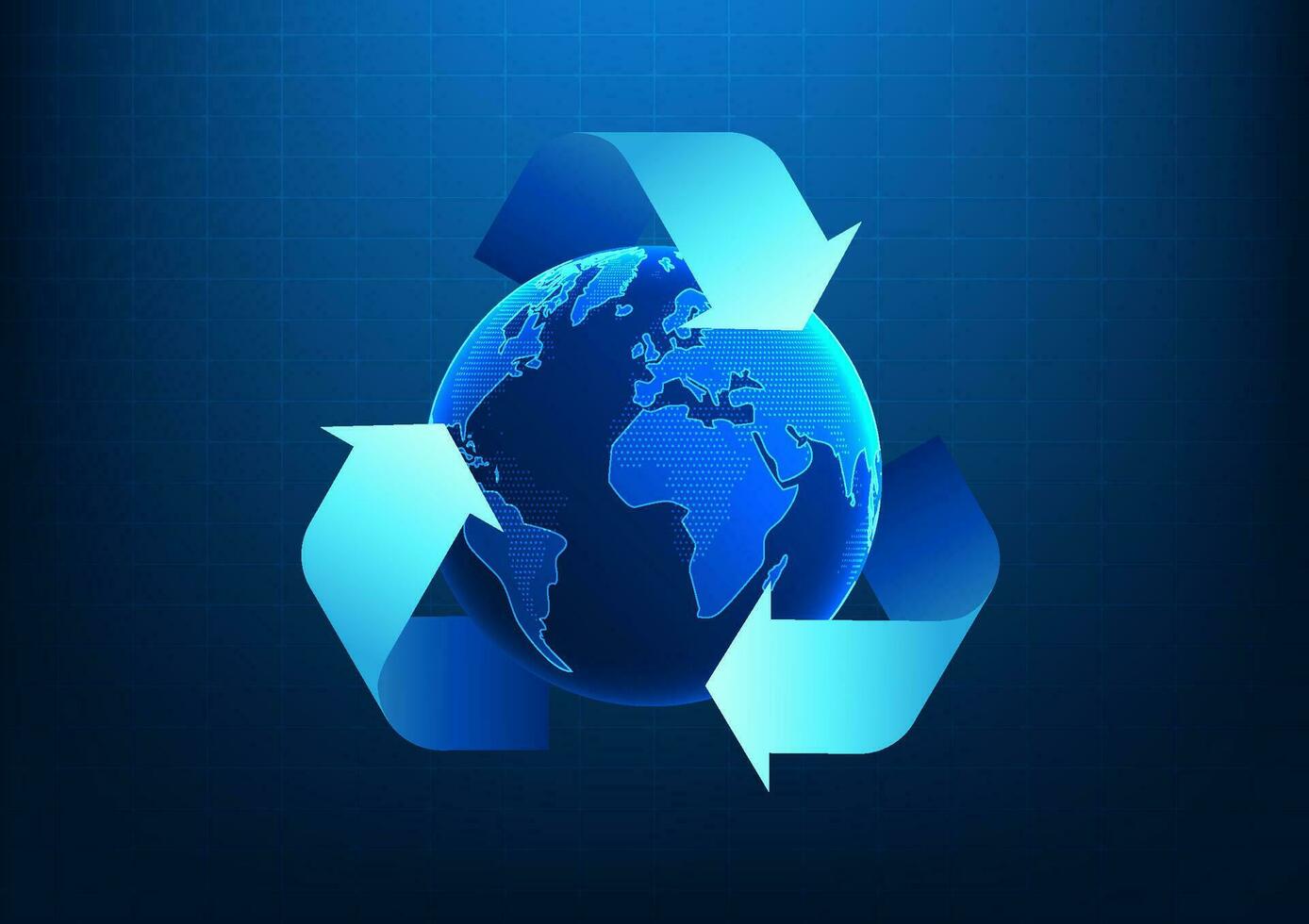 Recycling symbol inside is a globe. It shows how to help prevent global warming and use renewable energy as clean energy to reduce carbon emissions. Vector illustration