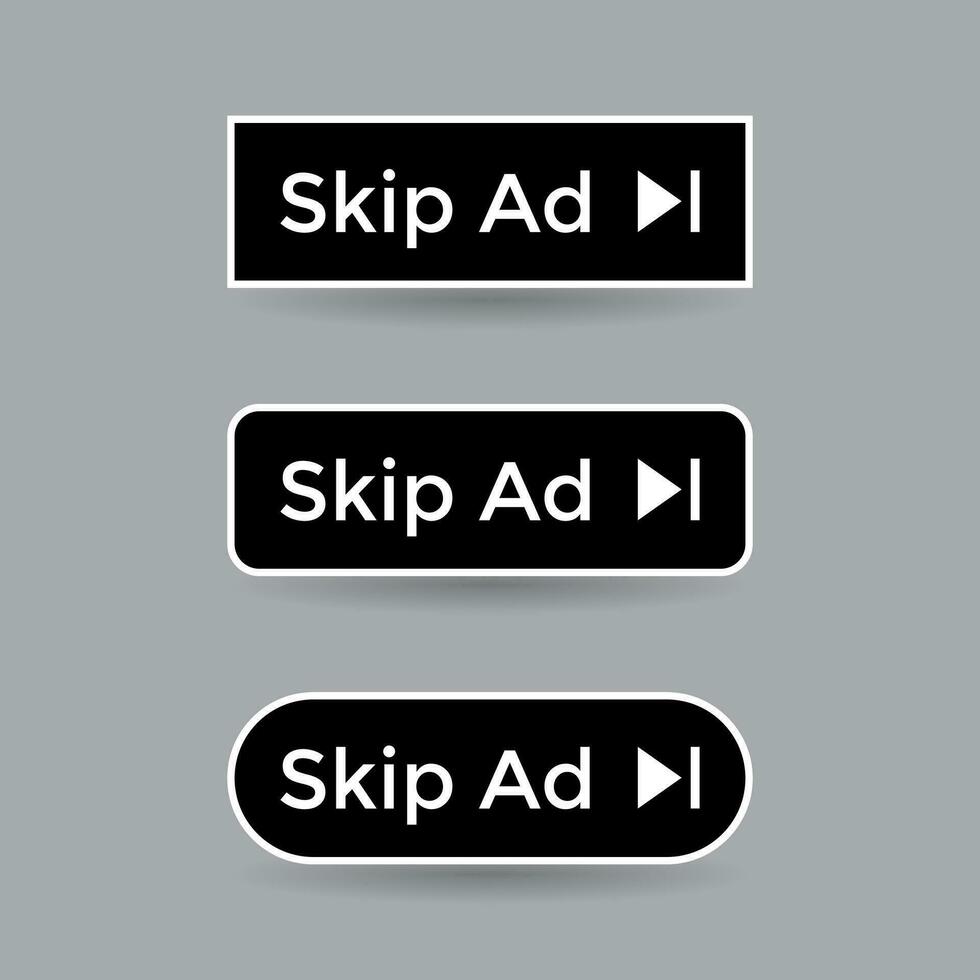 Skip ad button icon vector in flat style