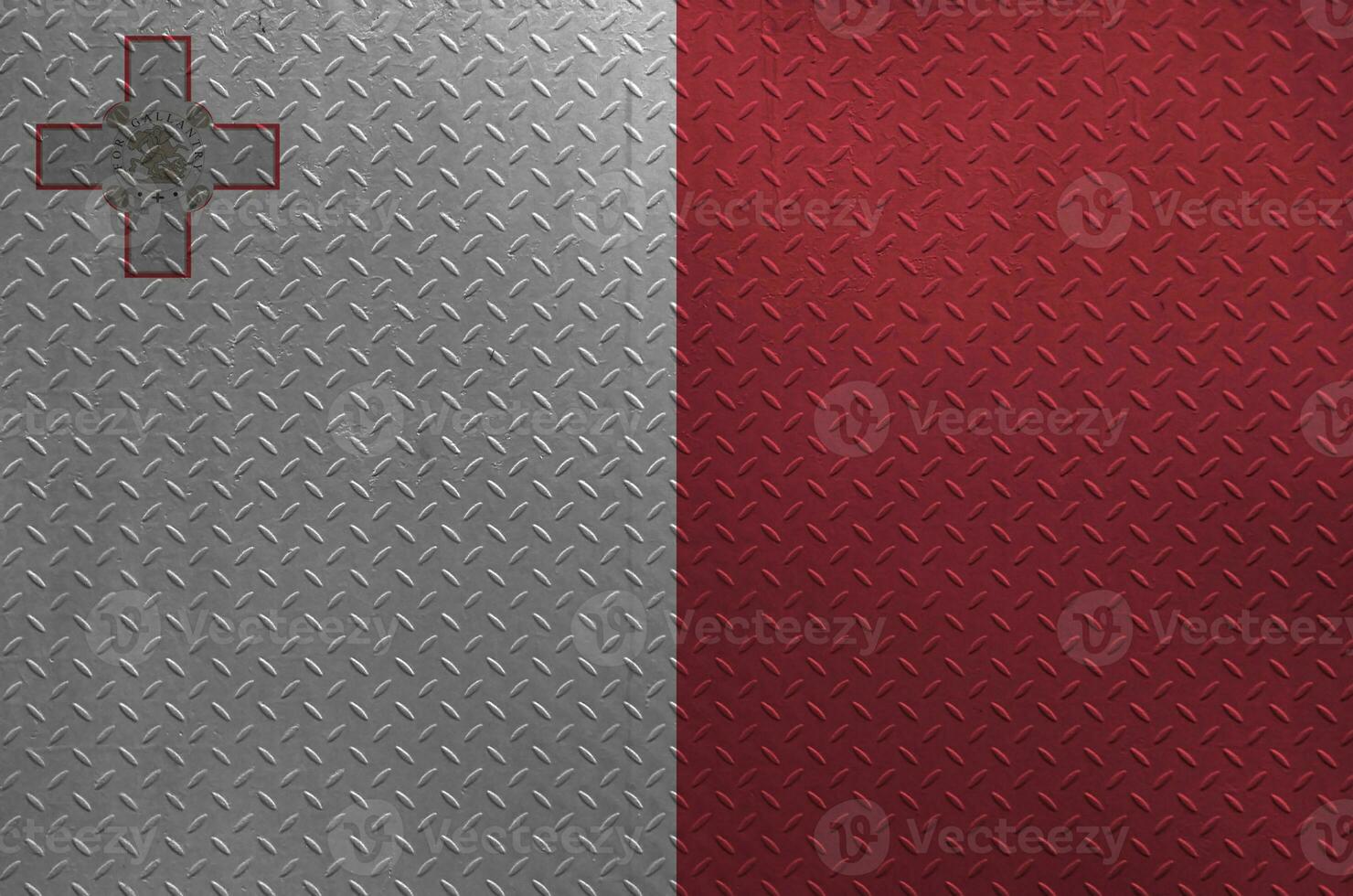 Malta flag depicted in paint colors on old brushed metal plate or wall closeup. Textured banner on rough background photo