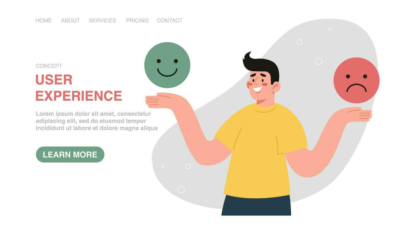 Web banner with man holds emotional emoji vector