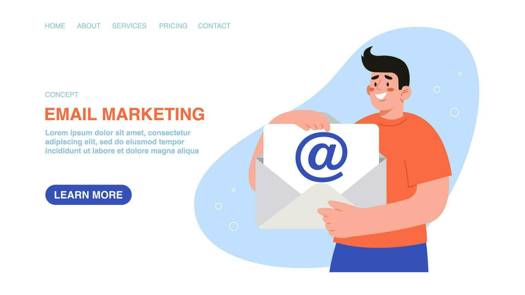 Web banner with man holds envelope with letter vector